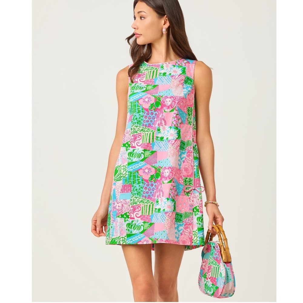 $198 Lilly Pulitzer Ettie Stretch Shift with Patchwork Lion Print Pink Size 16